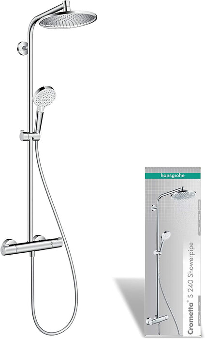 hansgrohe Duschsystem Crometta, Duschset mit Thermostat, Duschkopf, Duschschlauch, Brausestange, Regendusche mit 1 Strahlart, Chrom