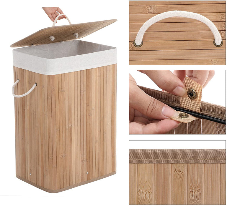 Wäschekorb Bambus Wäschebox Wäschetruhe Wäschekiste Faltbar Wäschesammler mit herausnehmbarem Baumwolle Wäschesack Wäschetonne Naturfarben rechteckig