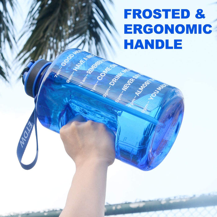 3,78 Liter Trinkflasche Sport mit Zeitangaben und Strohhalme, 3,78L Groß Sportflasche BPA Frei, Auto Wasserbehälter Auslaufsicher Sportflasche (Blue 3,78L)