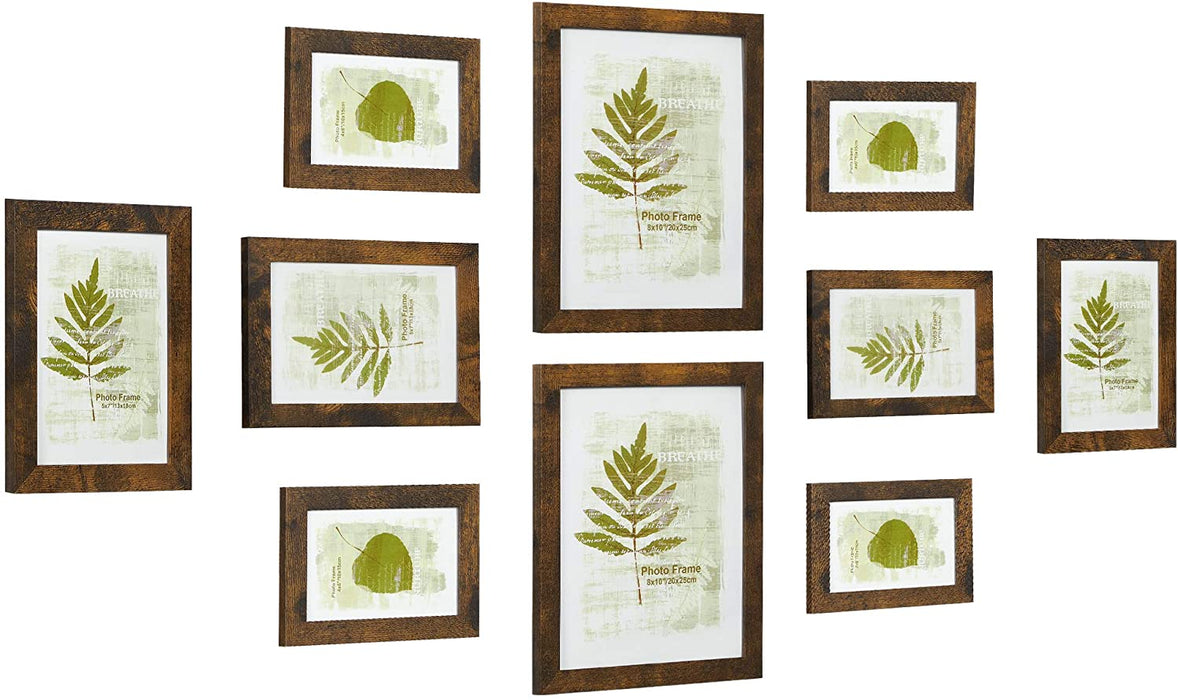 Bilderrahmen 10er Set, für 2 Fotos in 20 x 25 cm (8 x 10 Zoll), 4 Fotos in 13 x 18 cm (5 x 7 Zoll), 4 Fotos in 10 x 15 cm (4 x 6 Zoll) vintagebraun
