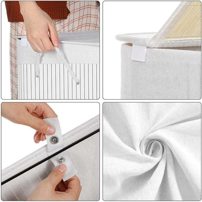 Wäschekorb aus Bambus, Wäschesammler mit 2 Fächern, Wäschesortierer mit Deckel und herausnehmbarem Wäschesack, Tragegriffe aus Baumwolle 100L