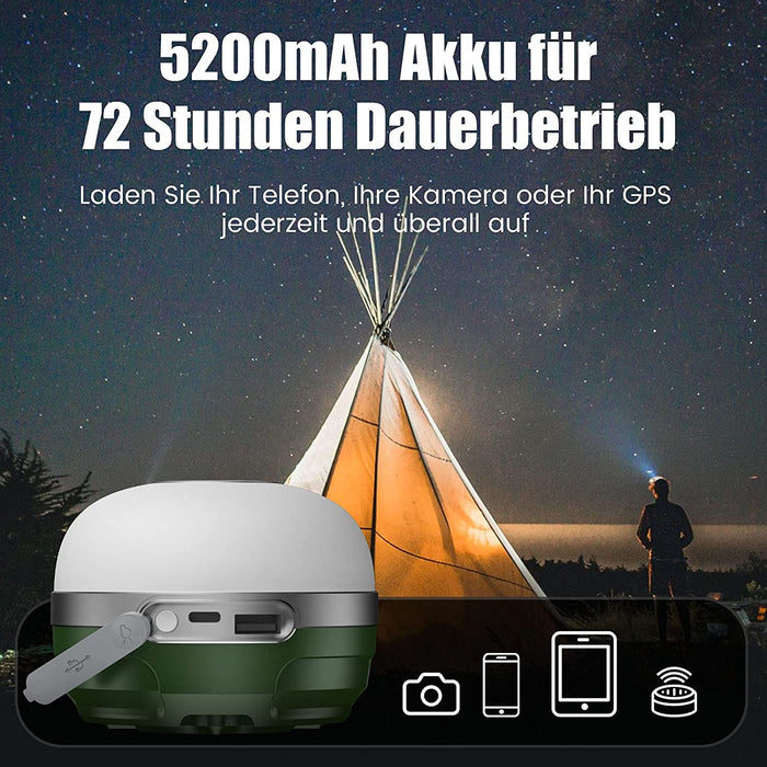 Camping Lampe mit RGB Farbwechsel, LED Camping Laterne mit 5200mAh USB Aufladbar, 6 Helligkeiten Leuchtmodi & Eingebauter Starker Magnet & Stufenlos