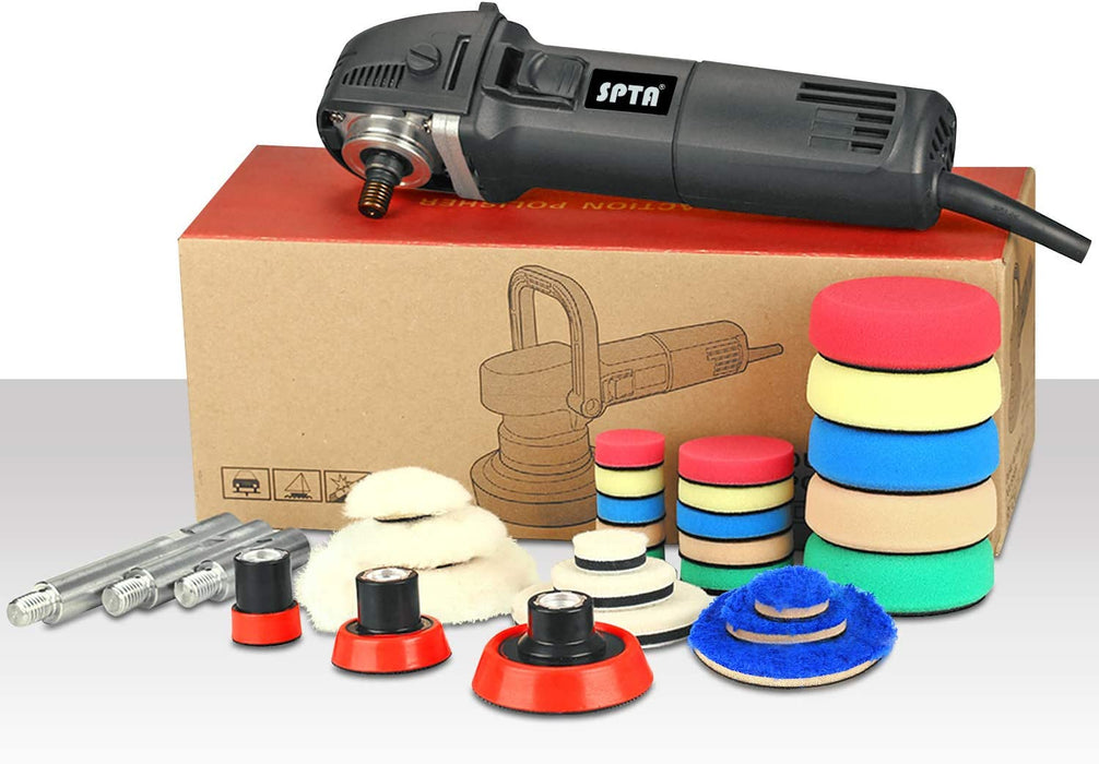 Mini Poliermaschine, SPTA 780W Polierer mit 6 Variable Geschwindigkeit, Seitengriff, 25/50/80mm Polierteller/Polierschwamm/Wollscheibe/Schleifpapier