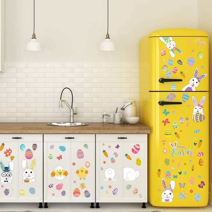 Fenstersticker Ostern, Fensterbilder Frühling Ostern, Fensterdekoration Ostern, 9 pcs Fensterbild Osterdeko Aufkleber, Osterhase Ostereier Osterdeko