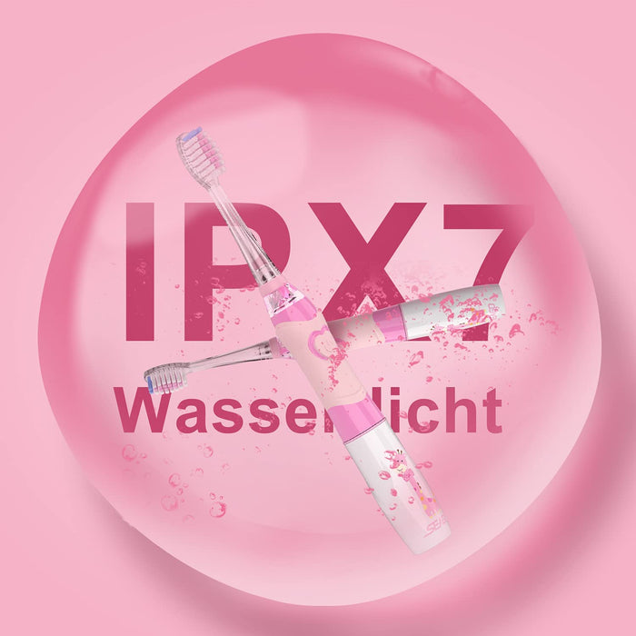 Elektrische Zahnbürste Kinder 6 Monaten bis 4 Jahren, Schallzahnbürste mit LED Licht Aufsteckbürste Smart Timer Wasserdicht IPX7,SG513 (Pink)