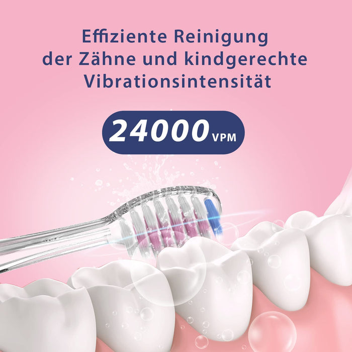 Elektrische Zahnbürste Kinder 6 Monaten bis 4 Jahren, Schallzahnbürste mit LED Licht Aufsteckbürste Smart Timer Wasserdicht IPX7,SG513 (Pink)