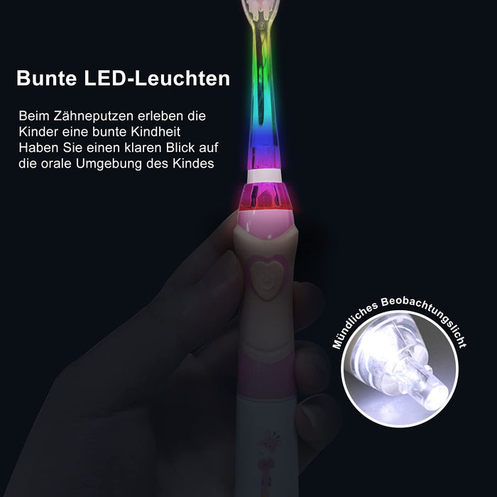 Elektrische Zahnbürste Kinder 6 Monaten bis 4 Jahren, Schallzahnbürste mit LED Licht Aufsteckbürste Smart Timer Wasserdicht IPX7,SG513 (Pink)