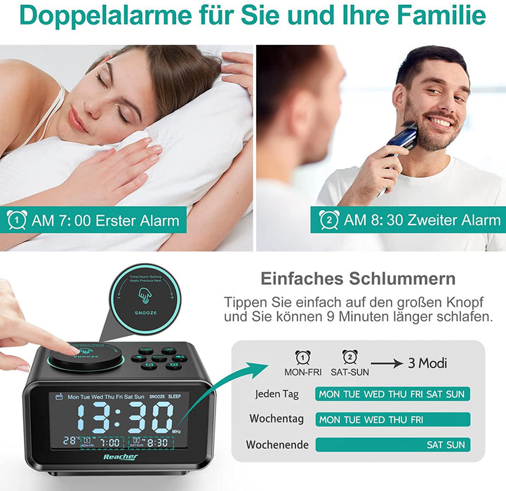 Radiowecker, REACHER FM Digitaler Wecker mit USB