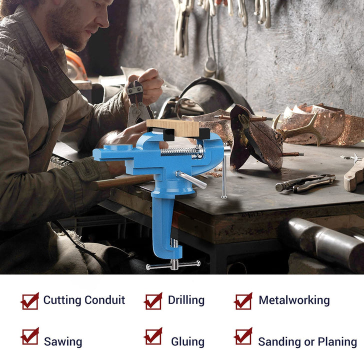 360° Drehbar Schraubstock, 2.8"/70 mm Universal Tischschraubstock mit Amboss und Achse Fixieren Feststehend von Werkstück für Holzbearbeitung