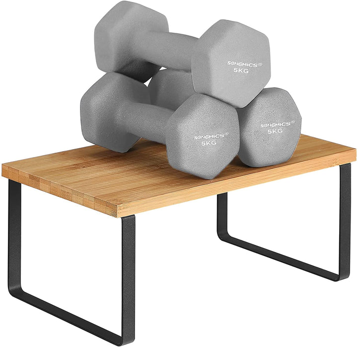 Gewürzregal, 2er Set, Küchenregal, Küchen-Organizer, erweiterbar, Gewürzhalter, stapelbar, aus Metall und Bambus, schwarz-naturfarben