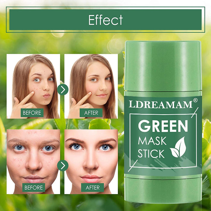 Green Stick Mask, Clay Maske Stick, Grüner Tee Maske, Entfernen Sie zur Akne-Reinigung Mitesser tief, reinigen Sie die Hautporen und stellen