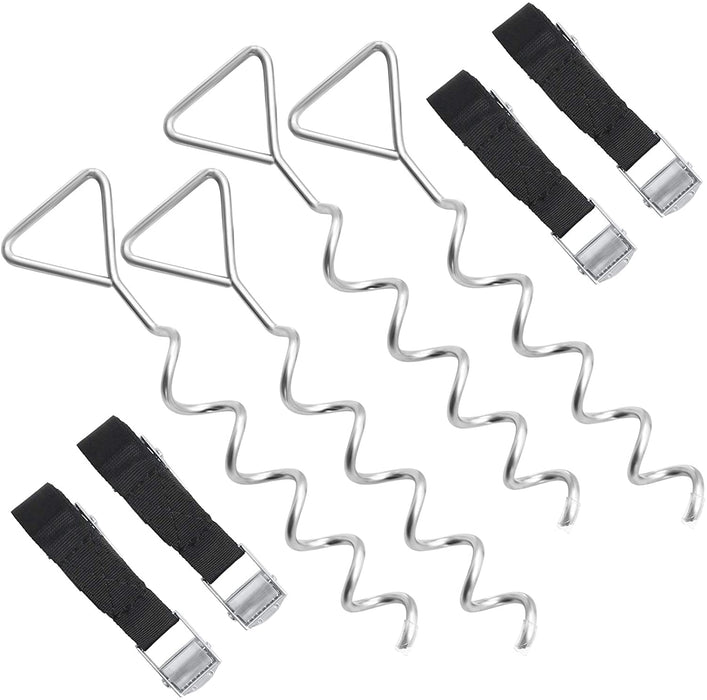 Bodenanker für Trampoline, Spiral-Bodenverankerung, Set aus Erdankern aus verzinktem Eisen und Polyester-Gurten mit Stahl-Schnallen