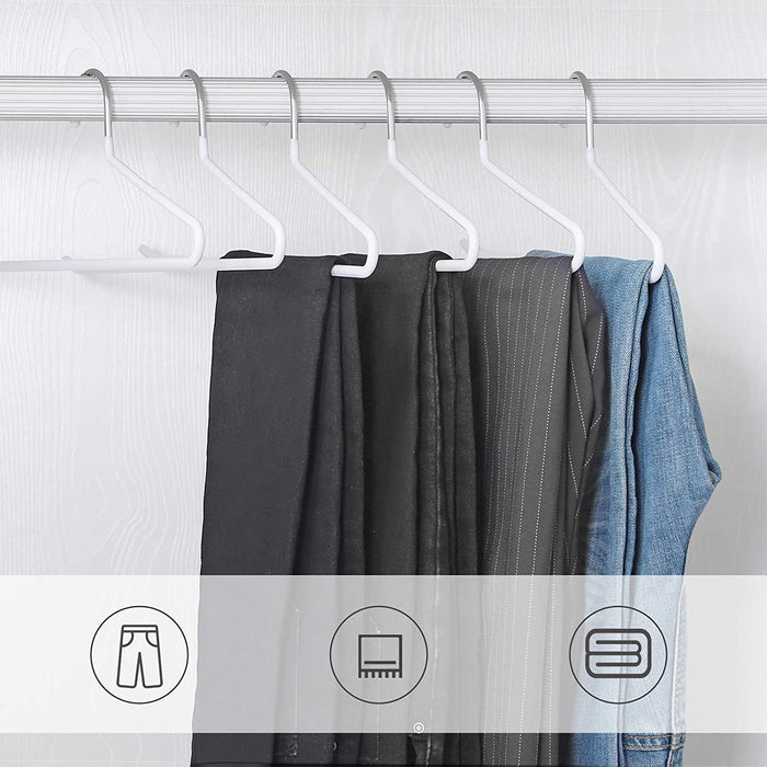 Kleiderbügel aus Metall, 20 Stück, Hosenbügel, aus Ø 5 mm Draht, mit PVC-Kunststoff beschichtet, rutschfest, 38 cm, verchromt, weiß