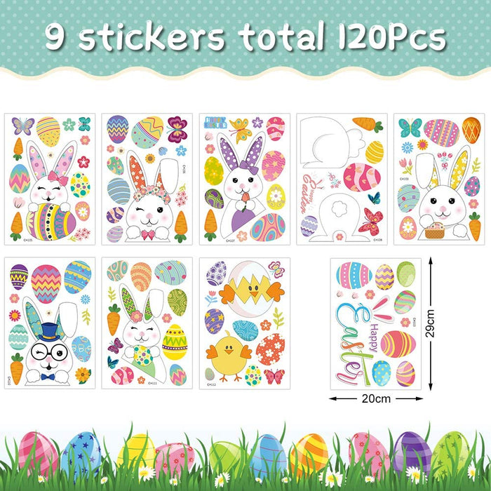 Fenstersticker Ostern, Fensterbilder Frühling Ostern, Fensterdekoration Ostern, 9 pcs Fensterbild Osterdeko Aufkleber, Osterhase Ostereier Osterdeko