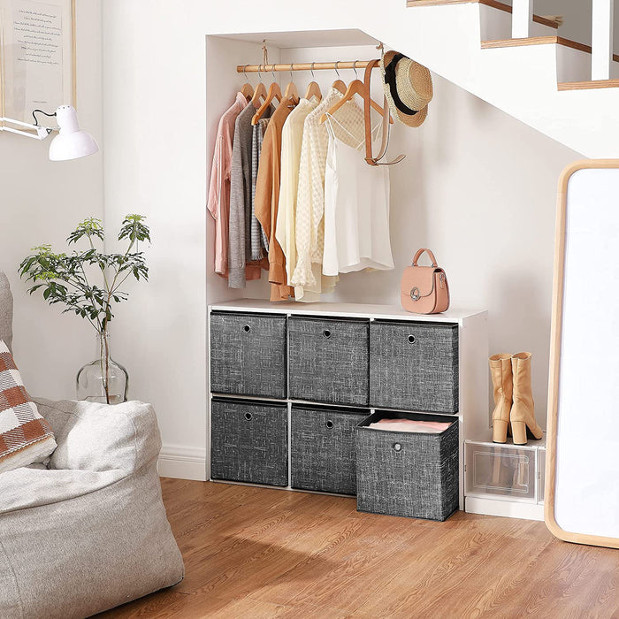 Aufbewahrungsboxen, 6er Set, faltbare Stoffboxen, Vliesstoff, Würfel, Aufbewahrungskörbe, Organizer für Spielzeug, Kleidung, schwarz