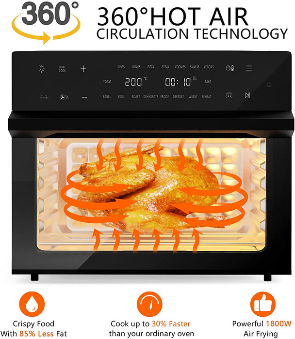 30L Heißluftfritteuse Mini Backofen, 18 In 1 1800 W Heissluft Fritteusen Air Fryer, Fettarmes Garen ohne Öl, Timer & Temperaturregelung, Dual-Cooking