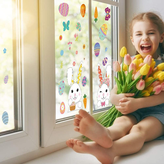 Fenstersticker Ostern, Fensterbilder Frühling Ostern, Fensterdekoration Ostern, 9 pcs Fensterbild Osterdeko Aufkleber, Osterhase Ostereier Osterdeko