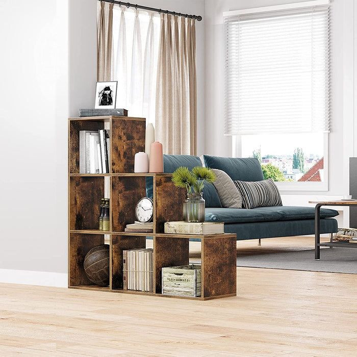Treppenregal, Bücherregal mit 6 Würfeln, Standregal, Leiterregal, als Raumteiler, Würfelregal, freistehend, für Büro, Wohnzimmer, Schlafzimmer