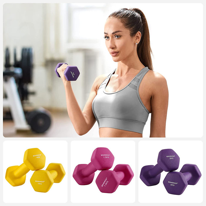 Kurzhantel Set, Hexagon, mit Hantelständer, 2 x 1 kg, 2 x 1,5 kg, 2 x 2 kg, Mattes Finish, Neopren-Beschichtung, Krafttraining, zu Hause