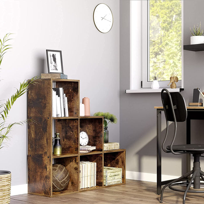 Treppenregal, Bücherregal mit 6 Würfeln, Standregal, Leiterregal, als Raumteiler, Würfelregal, freistehend, für Büro, Wohnzimmer, Schlafzimmer