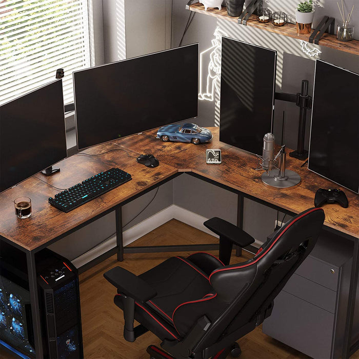Eckschreibtisch, L-förmiger Computertisch, Bürotisch, Arbeitszimmer, Homeoffice, Gaming, platzsparend, einfache Montage, Industrie-Design vintagebraun