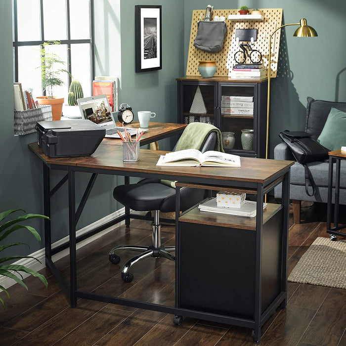 Eckschreibtisch, L-förmiger Computertisch, Bürotisch, Arbeitszimmer, Homeoffice, Gaming, platzsparend, einfache Montage, Industrie-Design vintagebraun