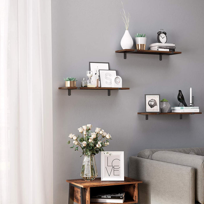Wandregal, 2er Set, 60 x 20 x 7 cm, Schweberegal, dekorative Regale, Vintage, Holzoptik, für Schlafzimmer, Wohnzimmer, Küche, Flur