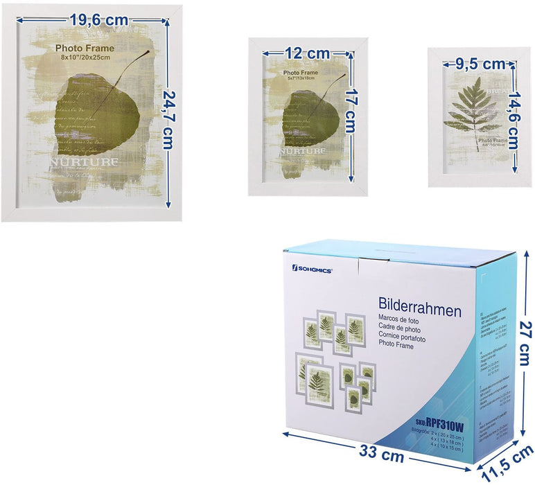 Bilderrahmen 10-er Set Fotorahmen - 2 STK. 20 x 25 cm, 4 STK. 13 x 18 cm und 4 STK. 10 x 15 cm Holzgrenze Weihnachten Weiß