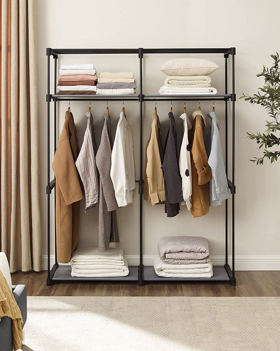 Kleiderschrank, Stoffschrank, Garderobe mit Kleiderstangen, Aufbewahrung für Kleidung, Kleiderständer, faltbar, Ankleidezimmer, Schlafzimmer, grau