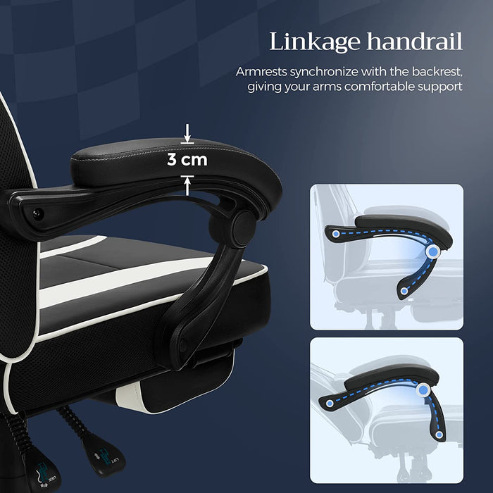 Gamingstuhl, Schreibtischstuhl mit Fußstütze, Bürostuhl mit Kopfstütze und Lendenkissen, höhenverstellbar, ergonomisch, 90-135° Neigungswinkel