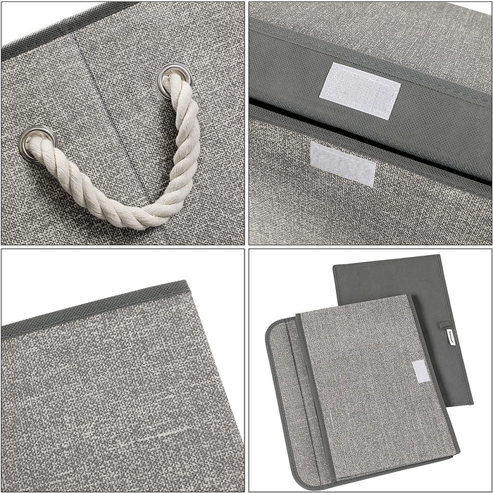 Aufbewahrungsboxen, 3er Set, Stoffboxen mit Deckel, Griffe aus Baumwolle, Leinenoptik, grau