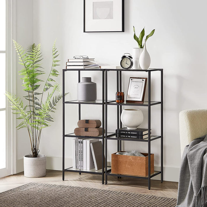 Badezimmerregal, Küchenregal, Standregal, Flurregal, Pflanzenregal mit 4 Ablagen aus Hartglas, einfacher Aufbau, Wohnzimmer, Schlafzimmer, Büro