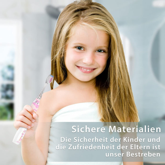 Elektrische Zahnbürste Kinder 6 Monaten bis 4 Jahren, Schallzahnbürste mit LED Licht Aufsteckbürste Smart Timer Wasserdicht IPX7,SG513 (Pink)