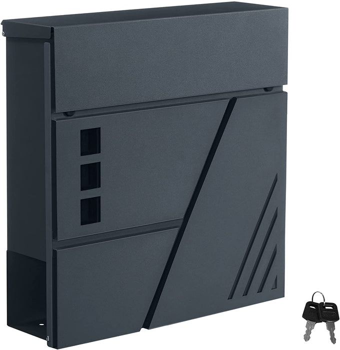 Briefkasten, Wandbriefkasten mit Sichtfenster, für Haustür, mit Schloss und Schlüsseln, anthrazit