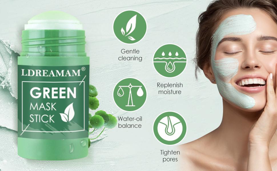 Green Stick Mask, Clay Maske Stick, Grüner Tee Maske, Entfernen Sie zur Akne-Reinigung Mitesser tief, reinigen Sie die Hautporen und stellen