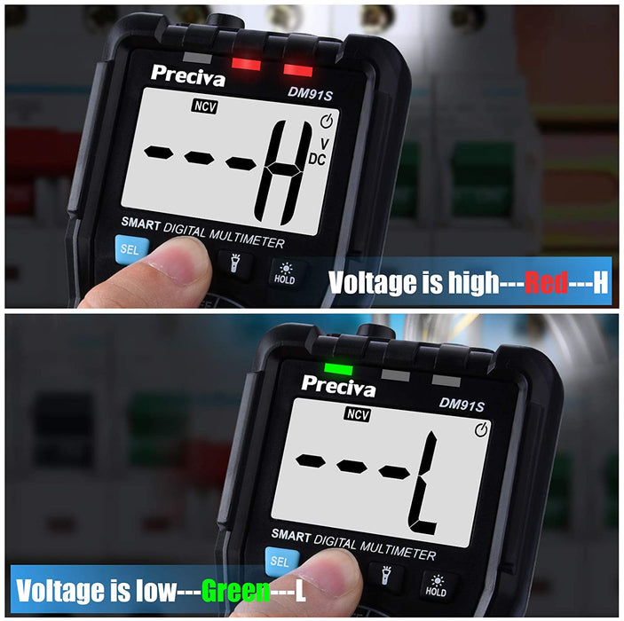 Digitaler Multimeter, Preciva Digitales Mehrfachmessgerät Vielfachmessgerät mit Smart TEST und NCV TEST, Strommessgerät CAT Ⅲ 600 V