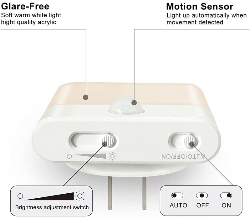 Nachtlichtsteckdose mit Bewegungssensor, automatische Ein-/Ausschaltung, energiesparend warmweiß für Kinder, Schlafzimmer, Bäder, Küchen, Treppe