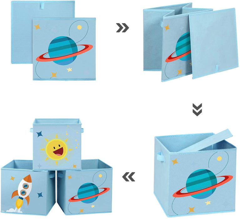 Aufbewahrungsbox kinder, 3er Set, Stoffboxen, 30 x 30 x 30 cm, Spielzeugbox, faltbar, mit 2 Griffen, für Kinderzimmer, Spielzimmer, Schlafzimmer, blau