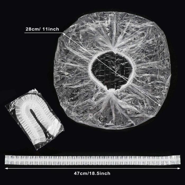 [100 Stück] Einweg Duschhaube, SlickMart Kunststoff Wasserdichte Klar Duschkappe, Haarschutz Haarhaube für Salon, Spa, Reise, Hotel, Dusche