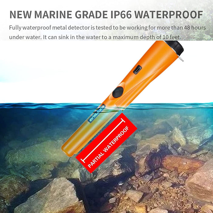 Tragbar Metallsuchgerät, Metallpointer Metalldetektor Metall Pin Pointer IP66 Wasserdichter eingebautem LED Indicator/Alarm Licht/ 360° Scan/Holster