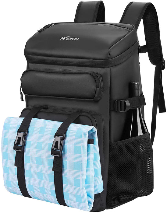 45L Kühltasche, Picknickrucksack, Lunchtasche, Thermotasche, Isolierrucksack für Lebensmitteltransport, Rucksack schwarz