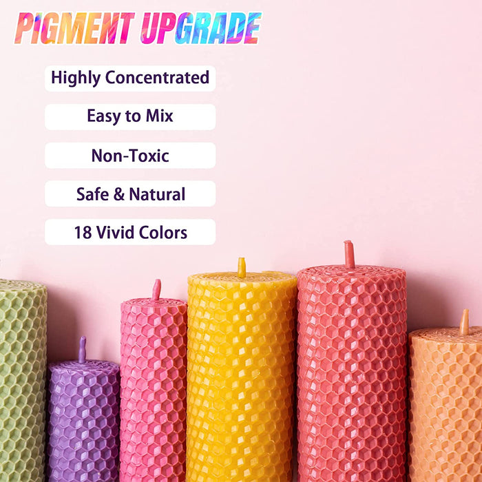 Kerzenwachs Farbe 18 Farben flüssiger Kerzenwachs Farbstoff für die Kerzenherstellung, hochkonzentrierter Kerzenfarbstoff für Sojawachs, Bienenwachs