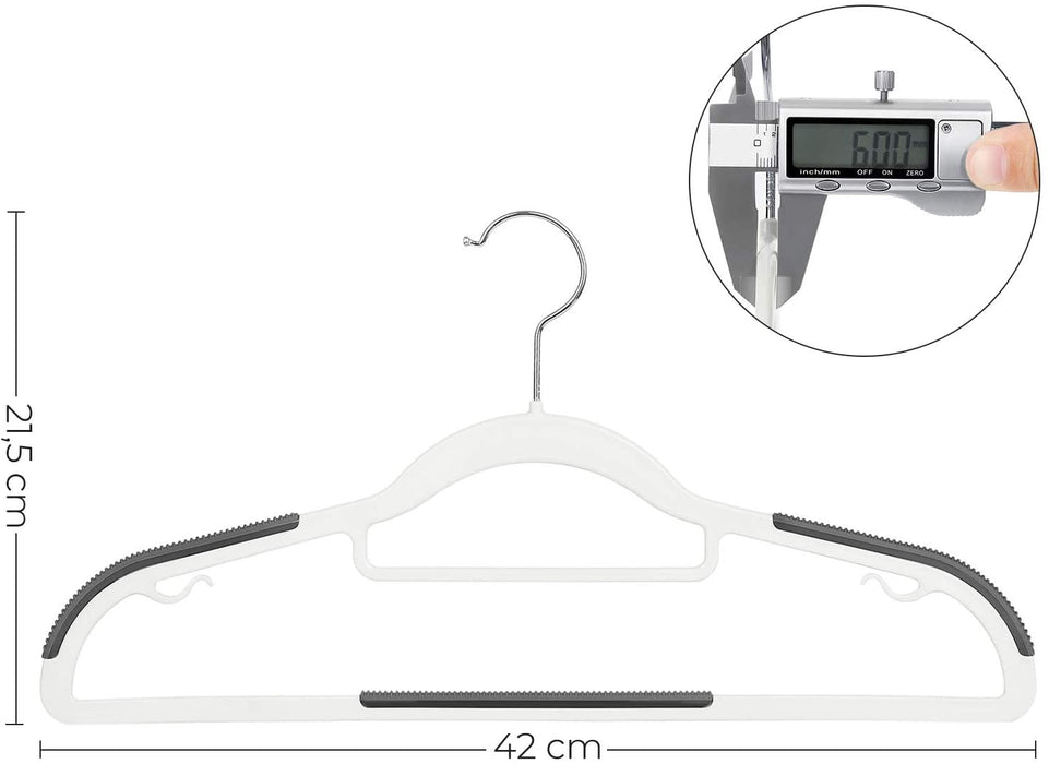 Kleiderbügel, 50er Set, Jackenbügel aus Kunststoff, gut belastbar, Anti-Rutsch-Design, platzsparend, 0,6 cm Dicke, um 360° drehbarer Haken, 42 cm lang