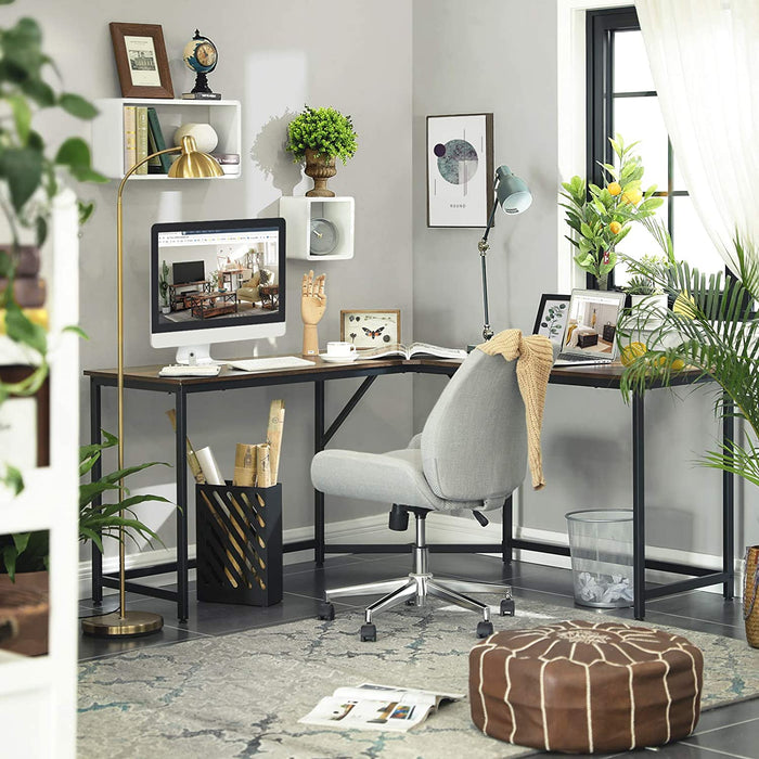 Eckschreibtisch, L-förmiger Computertisch, Bürotisch, Arbeitszimmer, Homeoffice, Gaming, platzsparend, einfache Montage, Industrie-Design vintagebraun