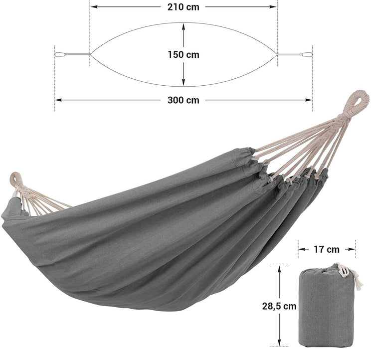 Hängematte, für 2 Personen, 210 x 150 cm, bis 300 kg belastbar, für Terrasse, Balkon, Garten, Outdoor, Camping, mit Transportbeutel, grau