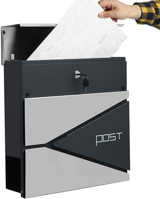 Briefkasten, abschließbarer Wandbriefkasten, mit Zeitungsfach, einfache Montage, modern, anthrazit-silbern