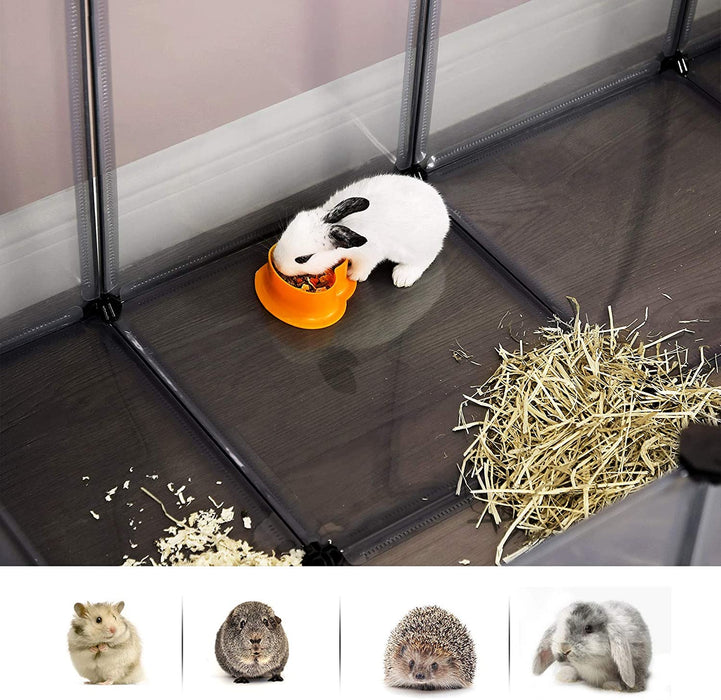 Freigehege mit Bodenplatten, Laufstall, aus Kunststoff, Gehege für Kleintiere, Meerschweinchen, Hamster, Kaninchen, grau