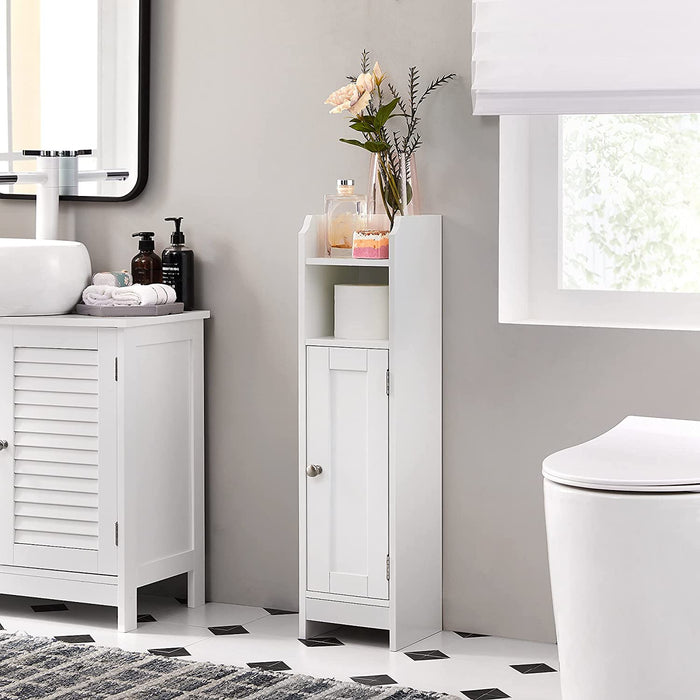 Toilettenschrank, Badezimmerschrank, Badschrank, schmales Badregal, verstellbare Ablagen, platzsparend, einfache Montage, weiß