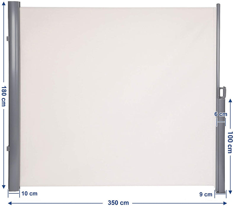 Seitenmarkise, ausziehbar, 180 x 350 cm, Sichtschutz, Sonnenschutz, Blickdicht, Seitenrollo, für Balkon, Terrasse, Garten, beige