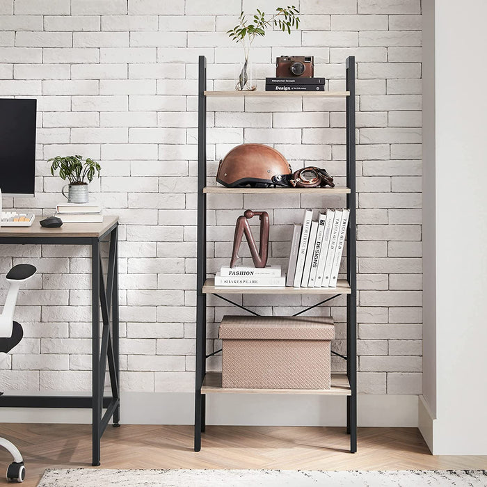 Standregal, Bücherregal, 4 Ebenen Leiterregal, Metallgestell, einfache Montage, für Wohnzimmer, Schlafzimmer, Küche, greige-schwarz